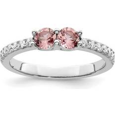 Finest Gold Sterling Silver Rhodium-Plated Pink CZ Ring