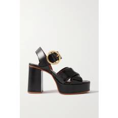 Lyna Black Leather Platform Heeled Sandals - Black