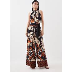 Rayon Jumpsuits & Overalls Karen Millen Abstract Floral Border Printed Woven Jumpsuit Black