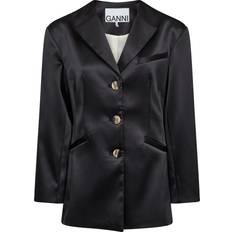 Ganni Sort Blazere Ganni Double Satin Fitted Blazer Kvinde Blazere hos Magasin Black