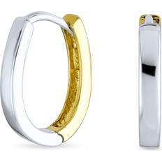 Jewelry Bling Jewelry Two Tone Oval Huggie Hoop Kpop Earrings For Women For Men Polished 14K Gold Plates .925 Sterling Silver