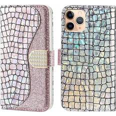 Mobiltilbehør MTP Products Croco Bling Series iPhone 13 Etui med Pung Rødguld