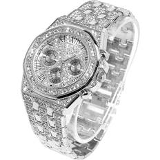 Apzzic Gold Plated Iced Out Diamond CZ 40mm Width Roman Numerals for Men Silver