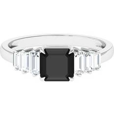 Black - Solitaire Rings Rosec Jewels Asscher Cut Black Onyx Ring with Moissanite for Women mm AAA Grade 925 Sterling Silver 11.00