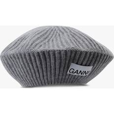 Ganni Ribbed Wool-Blend Beret Grey