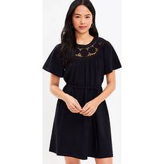 Loft Crochet Neck Flutter Sleeve Swing Dress