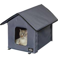 Petmaker Heated Cat House with Double-Door, Zippered Roof, Heating Pad Sherpa