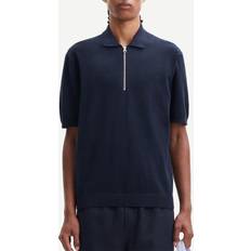 Samsøe Samsøe Conal Organic Cotton and Wool-Blend Polo Shirt Blue