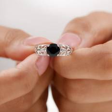 Black - Solitaire Rings Rosec Jewels Filigree Engagement Ring with Black Onyx and Diamond 925 Sterling Silver 10.50