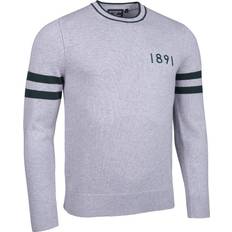 Glenmuir Crew Neck Sleeve Stripe Touch of Cashmere 1891 Heritage Sweater - Light Grey Marl/Bottle