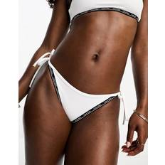 White - Women Swimming Trunks Calvin Klein core logo tape string side tie bikini bottom in white