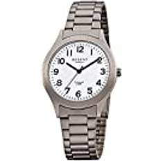 herrarmbandsur analog titan metall armband grå silver kvartsur siffertavla vit URF837