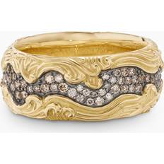 Brown - Men Rings David Yurman Waves Band Ring in 18K Yellow Gold with Cognac Diamonds, 10mm Men's