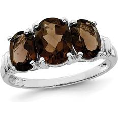 Brown - Silver Rings 2.96 Carat ctw Smoky Quartz Three Stone Ring in Sterling Silver