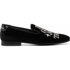 Low Shoes Philipp Plein Money-embroidered velvet loafers men Calf Leather/Calf Leather/Fabric/Fabric Black