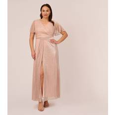 Adrianna Papell Gold Dresses Adrianna Papell Plus Metallic Mesh Draped Gown In Rose Gold