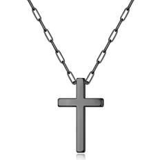 Turandoss Cross Necklace for Men, Mens Cross Necklace Black Paperclip Cross Chain Stainless Steel Cross Pendant Necklace Black Cross Necklace for Men Women