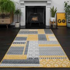 Carpets & Rugs MiLAN Ochre Grey Patchwork Rug Yellow, Grey