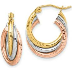 10TC410 10K Tri-Color Diamond-Cut Triple Hoop Earrings