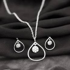 Diamond Jewelry Sets Rosec Jewels Diamond and Gold Jewelry Set Diamond Floral Jewelry Set Gold Open Teardrop Pendant Chain and Earrings Set Diamond Flower Necklace and Earrings Set 925 Sterling Silver