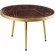 Gold Coffee Tables IH Design Dallas Dark Mango Wood Round Inlay Coffee Table