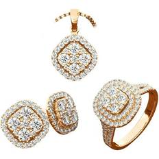 Jewelry Sets Yuehao YUEHAO accessories Exquisite Rings Necklace Earrings Jewelry Set For Women Diamond Zircon Chain Pendant Wedding Enagement Anniversary Birthday Valentine Gifts For Girlfriend Wife Daughter Mom Gold