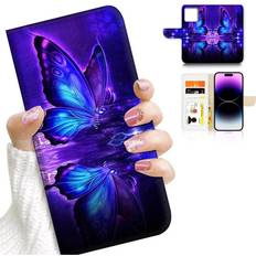 Wallet Cases for iPhone 14 Pro Max, AjourTek Art Designed Flip Wallet Style Cover Case Fancy Flower Full Body Protection AD003 #24885 Butterfly