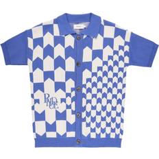 Checkered Polo Shirts Rhude Racing Checkered knitted polo shirt men Cashmere/Cotton Blue