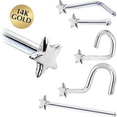 Piercings Body Candy Solid 14k White Gold Star Nose Gauge 1/4