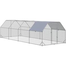 Pawhut Metal Chicken Coop for 20-25 Chickens, Walk In Chicken Run Chicken Pen