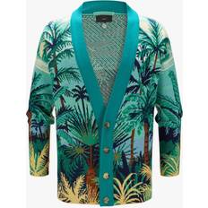 Cardigans Alanui palm tree-print cashmere cardigan men Cashmere Blue