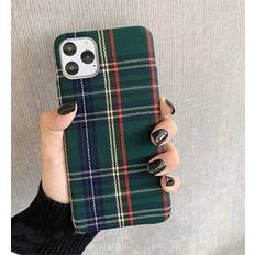 Mixneer Warm Flannel Plaid Cloth Phone Case Simple Plush Fabric Phone Case Compatible with iPhone 11 12 Mini Pro Max SE 2020 7 8 6 6S Plus XR X XS Cover Compatible with iPhone 12 Mini, Green