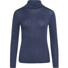 Claire Women T-Shirt rullekrave Blue melange Merino uld Silke