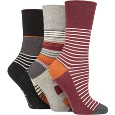 SockShop Abbigliamento SockShop Gentle Grip dammönstrade och randiga bomullsstrumpor, 3-pack, Sedimentära ränder vinröd svart/grå 37-42