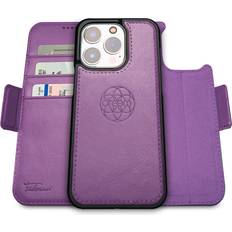 Sue Devitt Dreem Fibonacci 2-in-1 Wallet-Case for Apple iPhone 14 Pro Max Luxury Vegan Leather, Magnetic Detachable Shockproof Phone Case, RFID Card Protection, Magsafe Compatible Purple