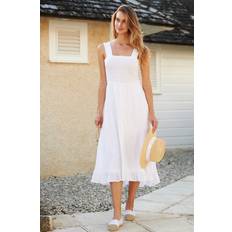 Fyrkantig - Korta klänningar Aspiga Rhianna Embroidered Midi Dress White