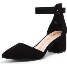 Dream Pairs DREAM PAIRS Women's ANNEE-W Chunky Closed Toe Low Block Heels Dress Pointed Toe Ankle Strap Wedding Pump Shoes, 8.5, Black Nubuck