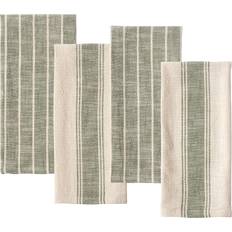 Kaf Home Set of 4 Rustic Farmhouse Slubbed Kitchen Towel Natural, Green
