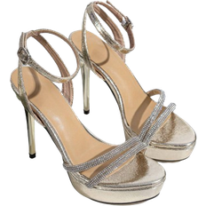 Shein Fashionable Women's Metallic High Heel Sandals With Rhinestone Detail