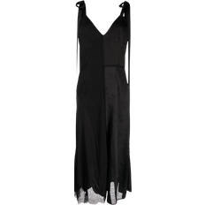 Goen.J Plunge Back Lace Insert Slip Dress - Black