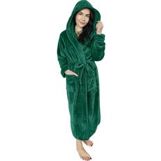 NY Threads Womens Fleece Hooded Bath Robe - Green