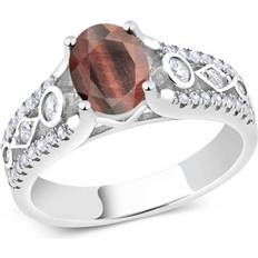 Engagement Rings - Gray Gem Stone King Gem Stone King 1.81 Ct Oval Red Tiger Eye 925 Sterling Silver Ring