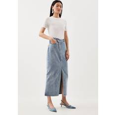 Stretch Skirts Karen Millen Denim Asymmetric Waistband Detail Maxi Skirt Mid Wash