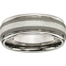 Gray - Silver Rings Chisel Titanium Polished /Stone Finish Center Grooved Edge Sterling Inlay Band