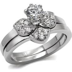 Alamode Jewelry TK099-7 Women High Polished Stainless Steel Ring with AAA Grade CZ in Clear