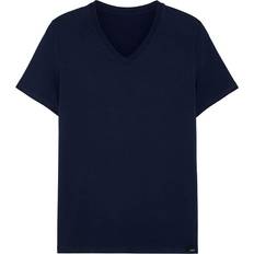 Soie Vêtements Hom T-Shirt Col V Homme Tencel Soft - Bleu Navy