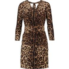 Dolce & Gabbana Brown Dresses Dolce & Gabbana Short charmeuse dress with leopard print and tie