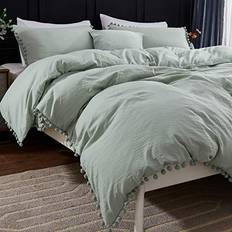 Andency Pom Pom Fringe Duvet Cover Green