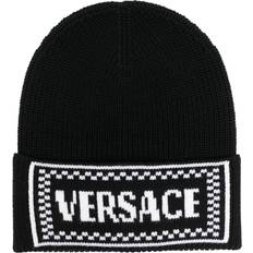 Versace Women Headgear Versace intarsia-knit logo beanie women Virgin Wool One Black