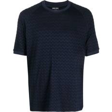 Polyurethane T-shirts Giorgio Armani textured round neck T-shirt men Viscose/Polyurethane/Cashmere Blue